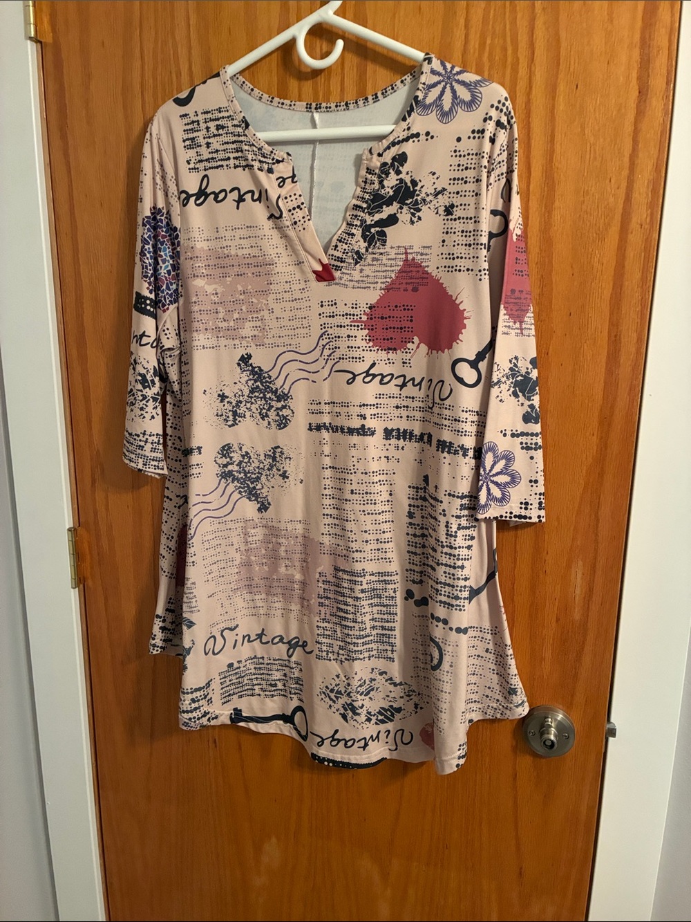 Lily Blush Pink Graphic V-Neck Tunic with Navy Accents